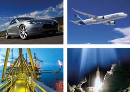 solutions by industy : automotive, aeronautics, aerospace and oil & gas
